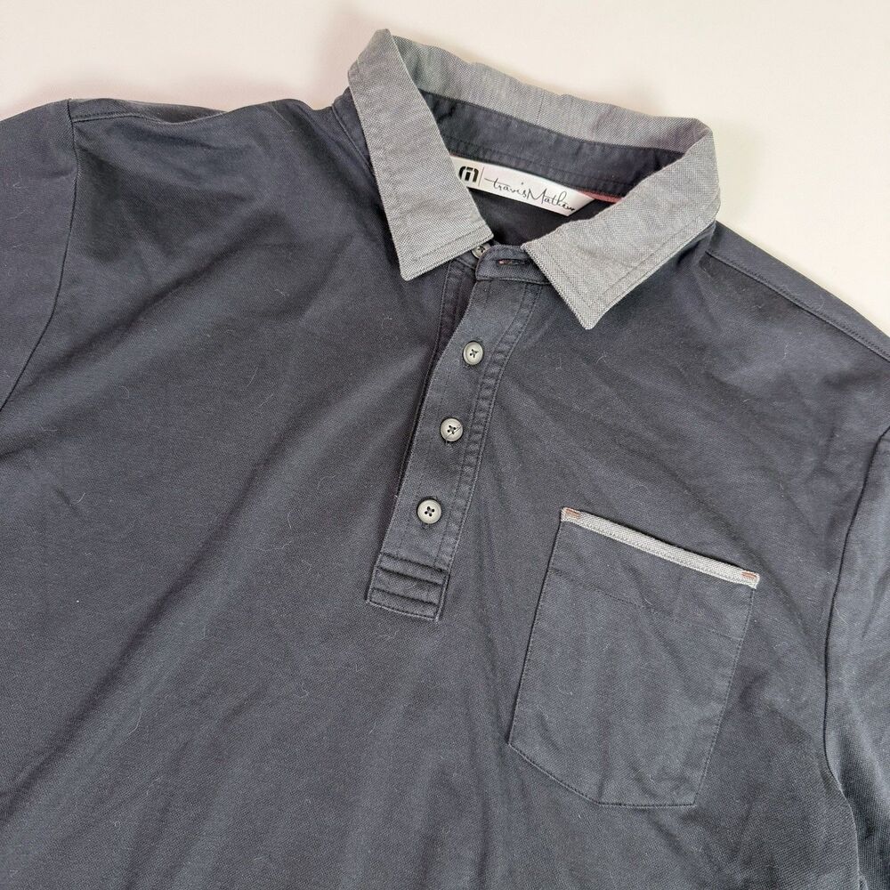 Travis Mathews Golf Polo Shirt Men's L Black Performance Casual Stretch Athletic